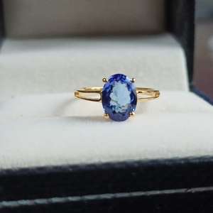 แหวนหมั้นแทนซาไนต์ธรรมชาติทรงโซลิแทร์ เงินแท้ 925 ชุบทอง 14K แหวนแทนซาไนต์สีน้ำเงินสำหรับผู้หญิง - Product Image 4