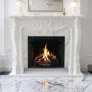 Encadrement de cheminée moderne en marbre avec motif floral, autoportant, pour salon, usage intérieur - Product Image 1