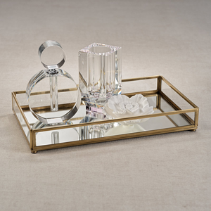 Rectangle <b>Mirrored</b> Glass <b>Crystal</b> Abstract Decorative Trays Set Gold Plated Frame Modern Multi-Piece Package Kitchen Dining Table - Product Image 2