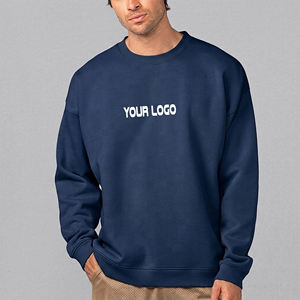 Sudadera de cuello redondo azul marino para hombre, de moda, de color liso, manga larga, de algodón tejido, informal, con logo frontal, para otoño - Product Image 1