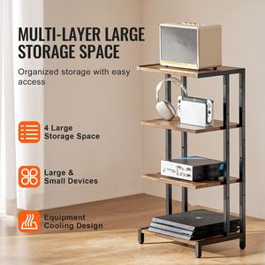 Mobile TV Angolare di Lusso a 4 Ripiani con Supporto AV, Mensole in Legno Regolabili in Altezza per Lettori DVD, Decoder, Console di Gioco - Marrone - Product Image 6