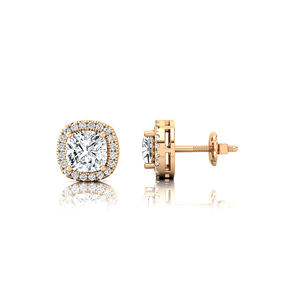 Boucles d'oreilles clous en or 14K 18K avec diamant de laboratoire taille coussin de 2,00 carats et halo de diamants d'appoint 40 D VVS1, certifiées IGI, pour femme - Product Image 3