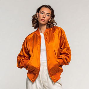 Chaquetas Bomber de Seda para Mujer, Corte Holgado, Moda de Invierno, Chaqueta Bomber Satinada para Mujer, Chaquetas Bomber Satinadas para Invierno y Exteriores - Product Image 3
