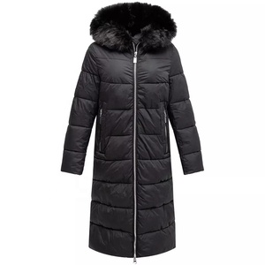 Veste longue noire matelassée avec capuche en fourrure, fermeture éclair, manteau d'hiver, style décontracté, rembourrage épais en polyester, vêtement d'extérieur unisexe - Product Image 1