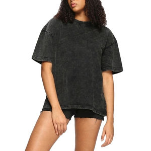 T-shirt femme délavé à l'acide 100% Coton Coupe ample Crop top Manches courtes Teint uni En promotion Respirant Haute qualité - Product Image 1