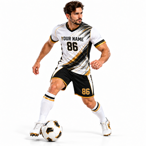 Custom <b>White</b> Black Gold Football Jersey and <b>Shorts</b> Set for Men Soccer Uniform - Product Image 4