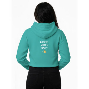 Sudadera con Capucha Color Verde Azulado para Mujer con Estampado de Perfume Good Vibes, Sudadera de Algodón para Otoño - Product Image 2