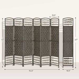 Portable Privacy <b>Screen</b> 6-Panel <b>Folding</b> Room Divider Translucent Wave Fiber Room Partition for Home Office Dark Gray Traditional - Product Image 3