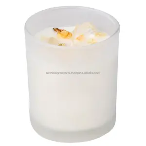 Jasmine Scented Candle With Clear Quartz Crystals and Jasmine Petals for Home Decor & Meditation