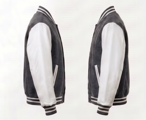 Chaqueta Varsity Gris y Blanca para Hombre, Casual, con Botones al Frente, Cuello Camisero, Corte Regular, de Poliéster y Algodón - Product Image 5