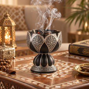 Brûleur d'encens arabe de luxe en acier inoxydable pour Bakhoor et Oud avec piédestal décoratif, écologique et aromatique - Product Image 2