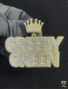 Pendentif personnalisé « Greedy Green » avec couronne, diamants Moissanite, plaqué rhodium, certifié GIA, en argent sterling 925, bijoux Hip Hop glacés - Product Image 1