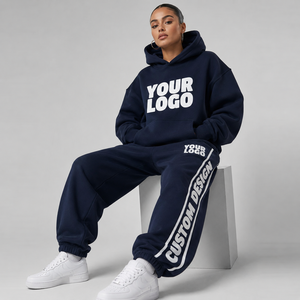 Chándal de invierno 2 en 1 de forro polar grueso con capucha extragrande y cordón, estilo urbano, con parche tejido personalizado y bordado OEM, novedad para todo tipo de clima. - Product Image 1
