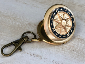 Mens Photo <b>Locket</b> Compass Keychain Hand-Painted Brass Car Mirror Dangler Personalized <b>Memorial</b> Key Ring Vintage Nautical - Product Image 2