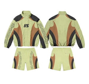 Conjunto Deportivo Personalizado para Hombre, Chaqueta Cortavientos de Dos Piezas con Cierre y Pantalones Cortos de Poliéster y Nailon, Bordado - Product Image 5