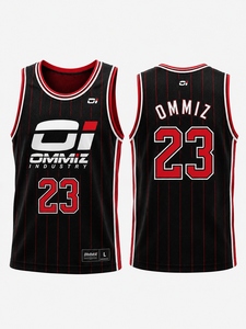 Ensemble d'uniformes de basketball pour hommes OMMIZ, personnalisé blanc rouge-noir, col rond, jersey de basketball en tricot côtelé, Pakistan - Product Image 3