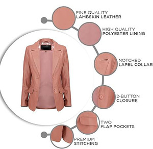 Blazer de Cuero Rosa para Mujer, Elegante, con Cuello de Solapa, Dos Botones, Corte Entallado, Chaqueta de Oficina, Personalizable, de Marca - Product Image 6