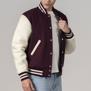 <b>Mens</b> Varsity <b>Jacket</b> Maroon and White Custom Letterman <b>Baseball</b> Bomber College <b>Jacket</b> with PU Leather Sleeves OEM Manufacturer - Product Image 2