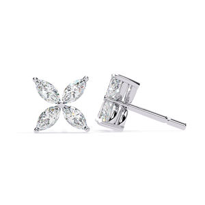 Boucles d'oreilles clous en moissanite taille marquise motif fleur 4,6×2,3 mm, 4 pierres en grappe, couleur D, pureté VVS, or massif 10K - Product Image 4