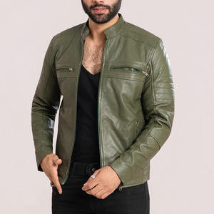 Fall Winter <b>Men's</b> Genuine <b>Leather</b> <b>Jacket</b> with Stand Collar and Front Logo Cow Skin <b>Leather</b> Best Quality - Product Image 2