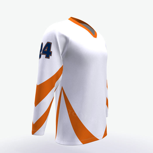 Jersey de Hockey sobre Hielo Sublimado Personalizado para Hombre, Manga Larga, Blanco con Rayas Naranjas, Jugador Número 24, Poliéster que Absorbe la Humedad, Corte Regular - Product Image 2
