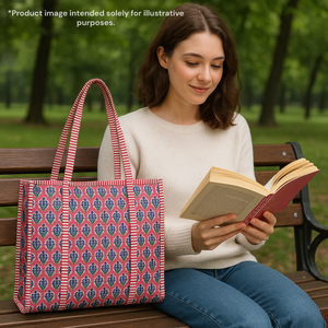 Bolsa de Mano de Algodón Acolchada con Estampado Floral Rosa de Jaipur, Hecha a Mano, Suave, Ligera, Ecológica, con Tintes No Tóxicos, Calidad de Exportación - Product Image 5