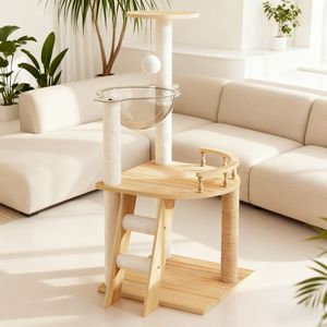 41.3\" Modern <b>Cat</b> Tower with Sisal Covered <b>Scratching</b> Posts Wood Indoor <b>Cat</b> <b>Tree</b> with Top Perch Comfortable <b>Cat</b> Conccerpt - Product Image 5