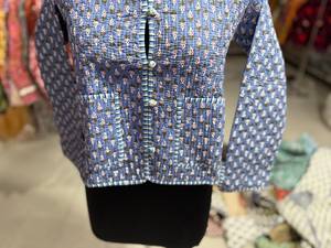 Blue <b>Quilted</b> Cotton <b>Jacket</b> Women Mandarin Collar Floral <b>Pattern</b> Full Sleeve Autumn Wear Pullover Style GIFT FOR HER - Product Image 3