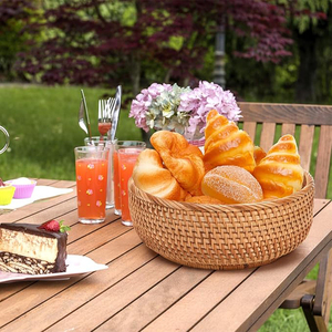 Cesta de Frutas Redonda de Ratán de Primera Calidad, Decoración de Mesa, Cesta Tejida para Servir Frutas, Tamaño Personalizado, Decoración del Hogar - Product Image 3