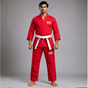 Uniforme de Karate Rojo de Color Sólido, Kimono Ligero de Algodón, Traje para Entrenador y Árbitro, Bordado Personalizado, Secado Rápido, Transpirable, para Entrenamiento - Product Image 1