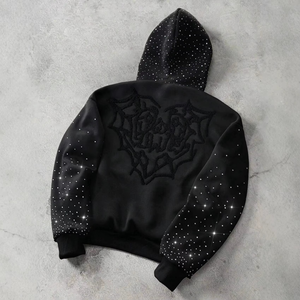 Sweat à capuche en molleton noir pour homme, logo brodé, style streetwear, vêtement d'hiver, coupe classique, manches classiques, 100% molleton - Product Image 5
