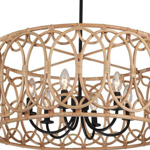 Open Lattice Drum <b>Rattan</b> Lampshade Curved Framework Pendant Light Shade Luxury Dining Room Hanging <b>Lantern</b> - Product Image 4