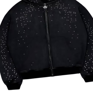 Sweat à capuche zippé unisexe surdimensionné en molleton noir avec strass, imprimé personnalisé, écologique, streetwear, poids lourd, 100% coton, prix abordable - Product Image 3