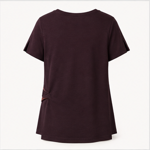 Camiseta de algodón jersey para mujer, diseño envolvente frontal, color amarillo marigold suave, con bloques de color, modelo WTS-0027 - Product Image 3