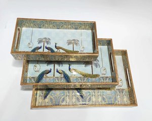 Modern Style Wooden Enamel Serving Tray Restaurant Hotel Dining Service Star Crafts India Home Catering Use Dishwasher <b>Microwave</b> - Product Image 3