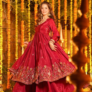 chinese dress ladies Luxury Faux Blooming Anarkali Dress with Sequins Embroidery