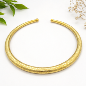 Handmade Brass Hasli <b>Necklace</b> | Gold Plated Open Collar Choker | Traditional Tribal Brass Neckpiece | Adjustable Fashion Jewelry - Product Image 1