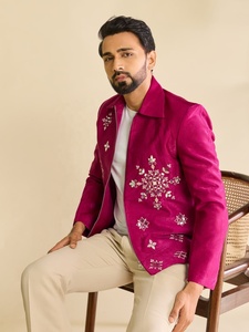Export Quality Men's Pink Embroidered Traditional <b>Jacket</b> With Matching Cream Pants Elegant Ethnic Wear Set <b>For</b> <b>Wedding</b> Festive - Product Image 5