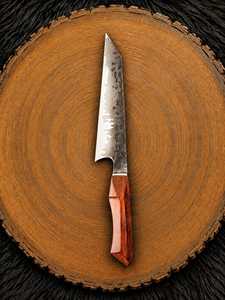 Cuchillo de chef de acero de Damasco con mango de madera azul, afilado, con hoja recta de 0.5mm de grosor y 6.7in de longitud total, garantía de 3 años - Product Image 6