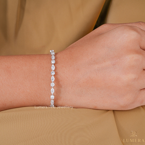 Bracelet tennis en diamant de laboratoire taille marquise, or blanc plaqué rhodium, certifié IGI, bijoux fins de luxe pour femme, 3,29 carats, 9-18K - Product Image 1