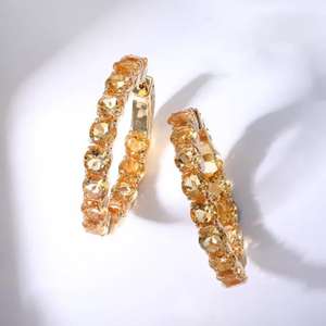 Boucles d'oreilles créoles en citrine, argent sterling 925 plaqué or, pierre de naissance de novembre, pierre précieuse jaune, bijoux élégants à suspendre, cadeau pour femme - Product Image 1