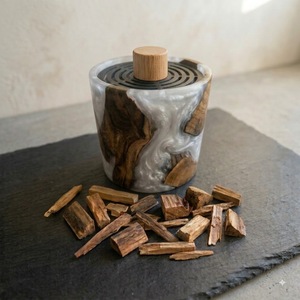 Red Marbled Sandalwood Incense Burner <b>with</b> Wooden Lid Aromatic Rose Fragrance <b>Sticks</b> Handmade for Religious Use - Product Image 3