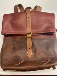 Genuine <b>Leather</b> Roll Top <b>Backpack</b> Mens Outdoor Travel Bag Cowhide Laptop Rucksack Padded Shoulder Straps LTBP-0142 - Product Image 6