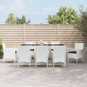 Set da pranzo con Patio in Poly Rattan bianco 9 pezzi con cuscini Set da giardino - Product Image 1
