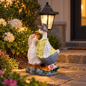 Decoración de Jardín Familiar de Patos con Lámpara Solar, Figura de Resina de Patito y Girasol para Jardín Exterior - Product Image 1