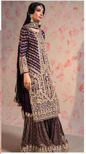 Semi-cosido elegante Salwar Kameez bordado codificación trabajo Jacquard Bottoms tamaño completo terciopelo Dupatta invierno colección - Product Image 4