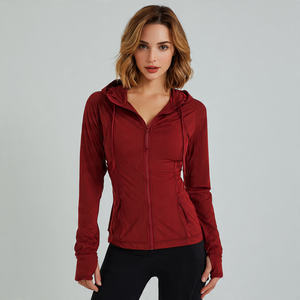 เสื้อแจ็คเก็ตโยคะผู้หญิงแบบมีซับใน ระบายอากาศได้ดี คอตั้ง ซิป รูร้อยนิ้วโป้ง สำหรับออกกำลังกาย ฟิตเนส - Product Image 2