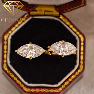 ต่างหูห่วงแบบ Huggie ทองคำ 14K ประดับเพชรทรง Marquise ที่เพาะเลี้ยงในห้องปฏิบัติการ ตัวเรือนแบบ Bezel Set เครื่องประดับชั้นดีสำหรับผู้หญิง - Product Image 3