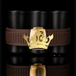 Reloj de pulsera de lujo con correa marrón y bisel estilo diamante, reloj de marca personalizado para hombre - Product Image 2