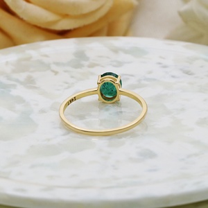 14K Solid Yellow Gold Oval <b>Green</b> Emerald Solitaire <b>Ring</b> Fine Jewelry Wholesale Minimalist Custom Genuine Gemstone <b>Ring</b> For Women - Product Image 4